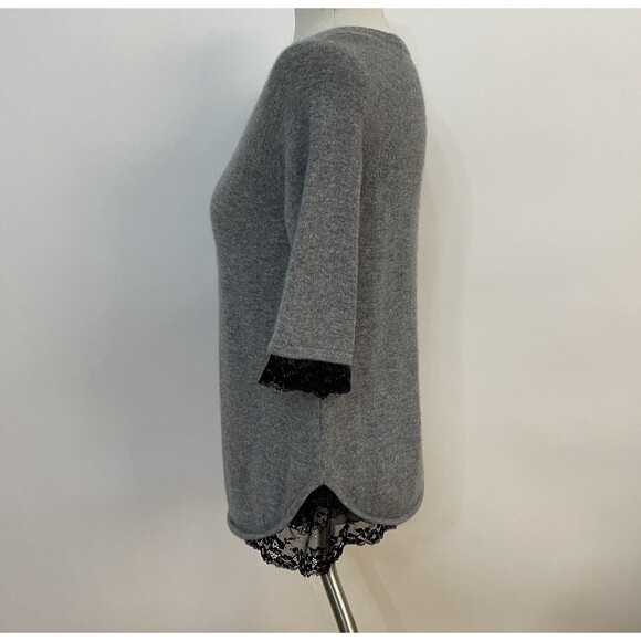 Robert Rodriguez Neiman Marcus Sweater Medium Gray Black Lace 100% Cashmere - Picture 2 of 9